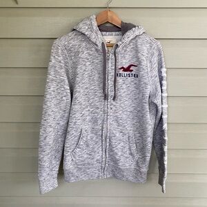 HOLLISTER zip up hoodie Y2K style logo heather gray sz S EUC preppy streetwear